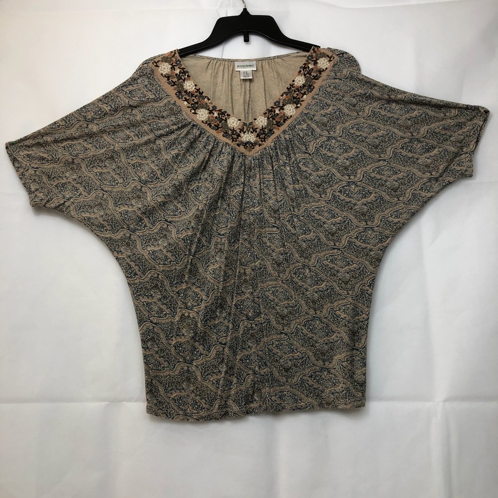 MotherHood Maternity Tan & Green blouse